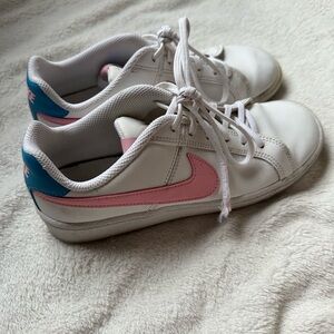 Nike White Sneakers with Pink and Blue Accents